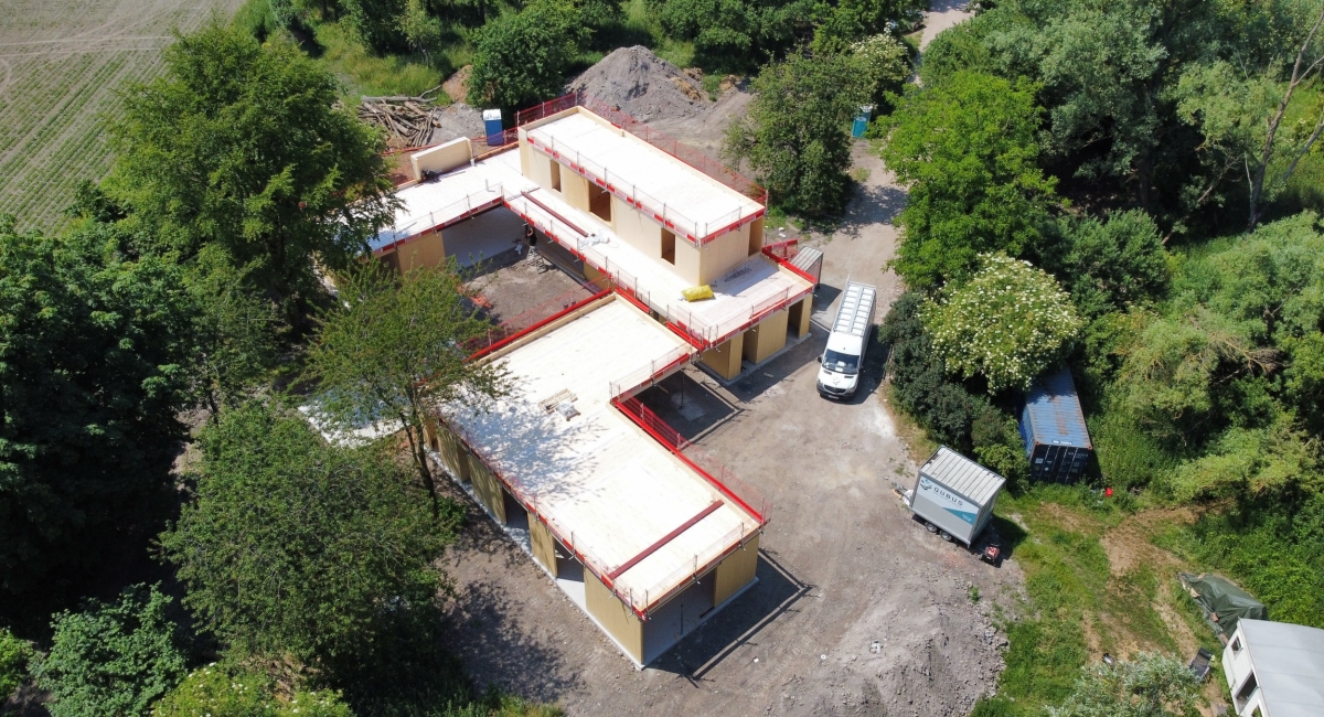 Villa DV Assenede - opbouw CLT droneshot